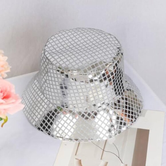 Metallic Bucket Hat Waterproof Holographic Sun Cap Retro Y2K Disco main image 4